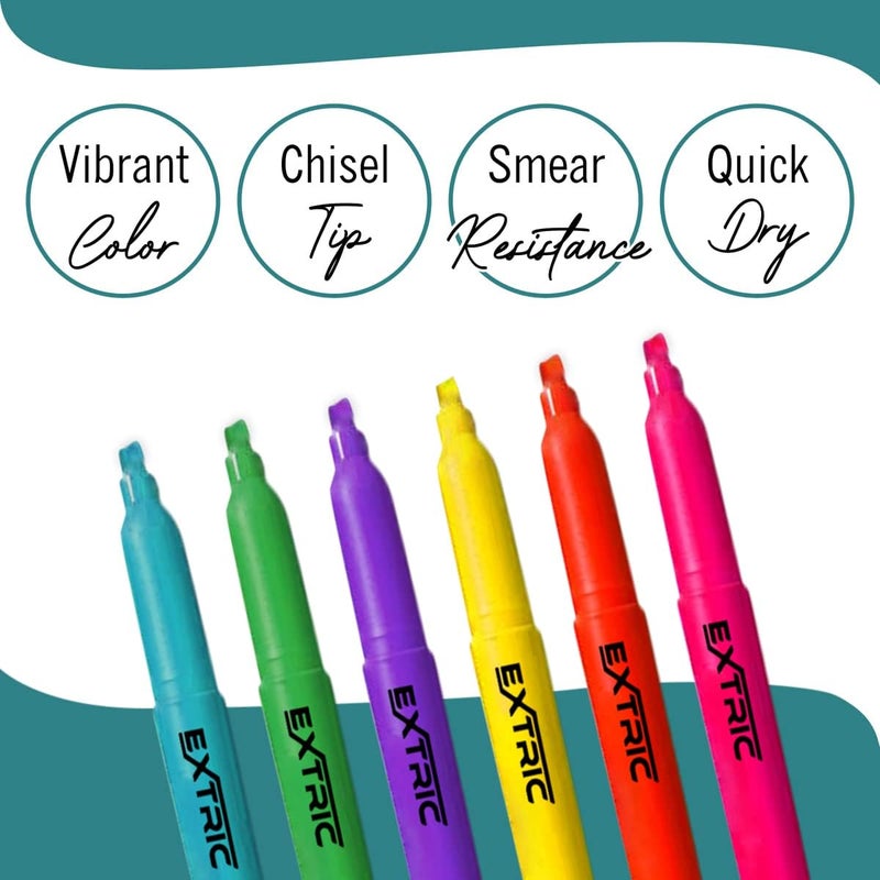 EXTRIC 6 Pack Highlighters, Fluorescent Assorted Colors, Quick Dry, Pen Style Chisel Tip highlighter marker, Smudge Free, Pocket Size - Image 2